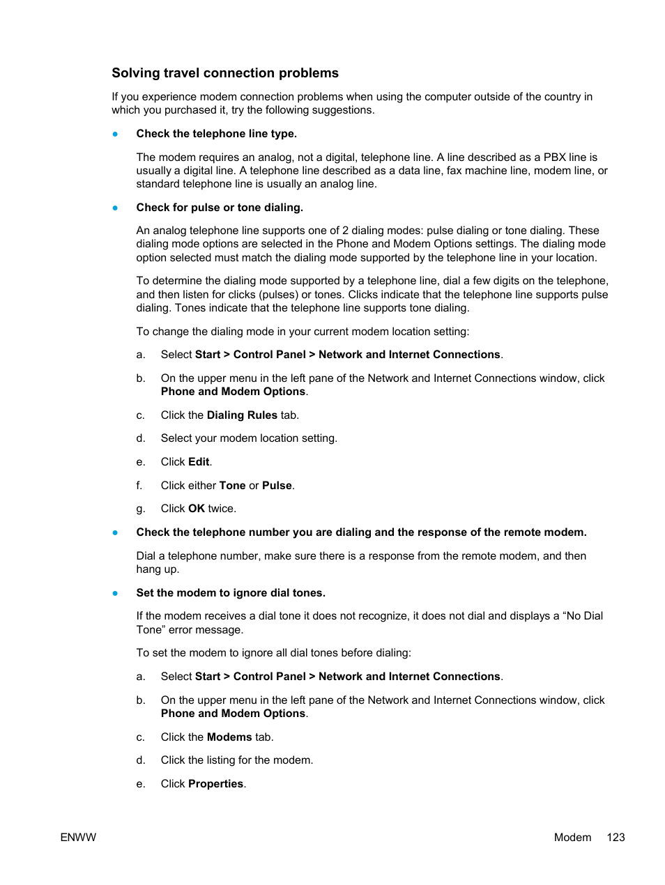 Solving travel connection problems | HP Pavilion dv5221tx Notebook PC User Manual | Page 133 / 184