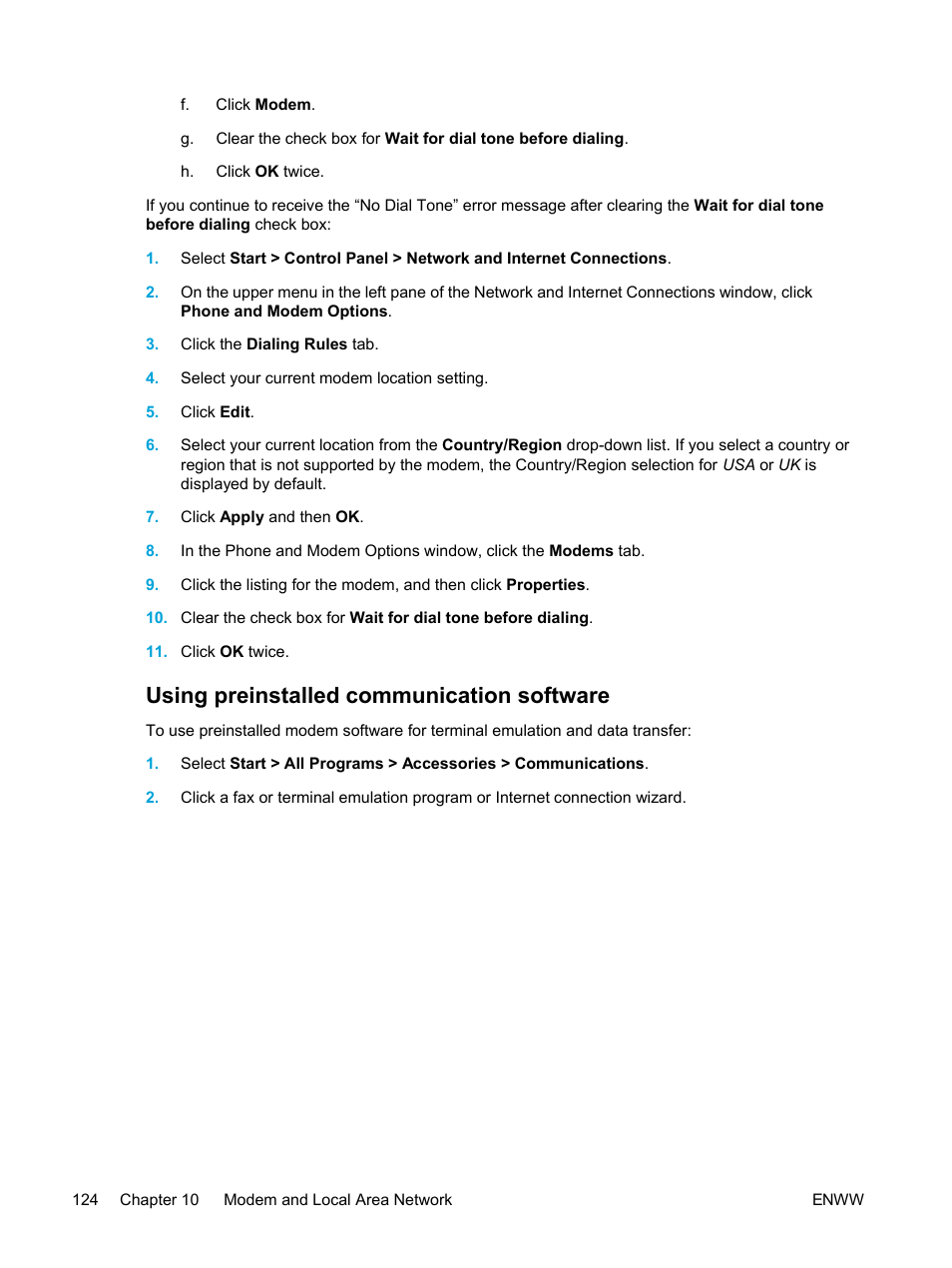 Using preinstalled communication software | HP Pavilion dv5221tx Notebook PC User Manual | Page 134 / 184