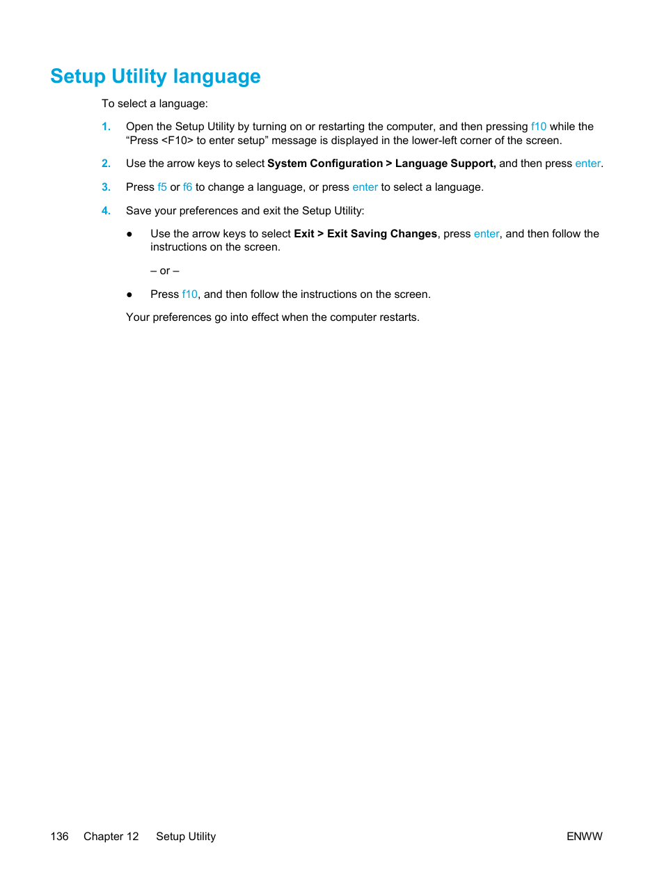 Setup utility language | HP Pavilion dv5221tx Notebook PC User Manual | Page 146 / 184