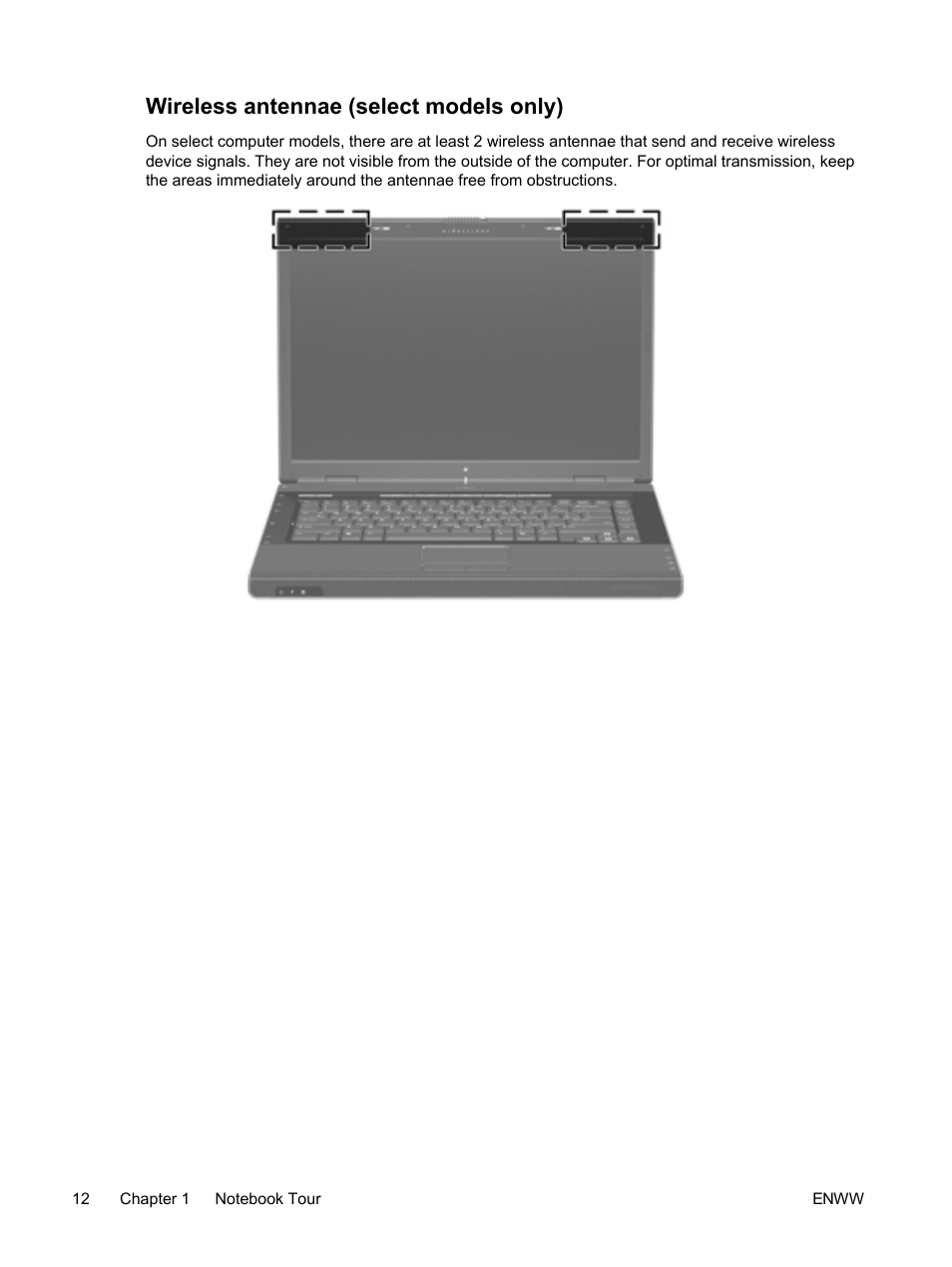 Wireless antennae (select models only) | HP Pavilion dv5221tx Notebook PC User Manual | Page 22 / 184