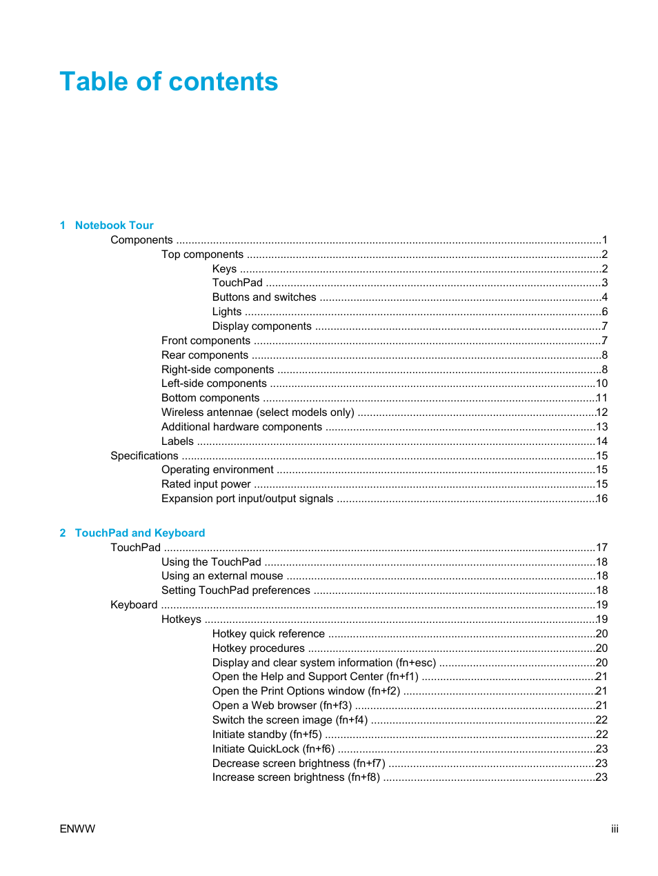 HP Pavilion dv5221tx Notebook PC User Manual | Page 3 / 184