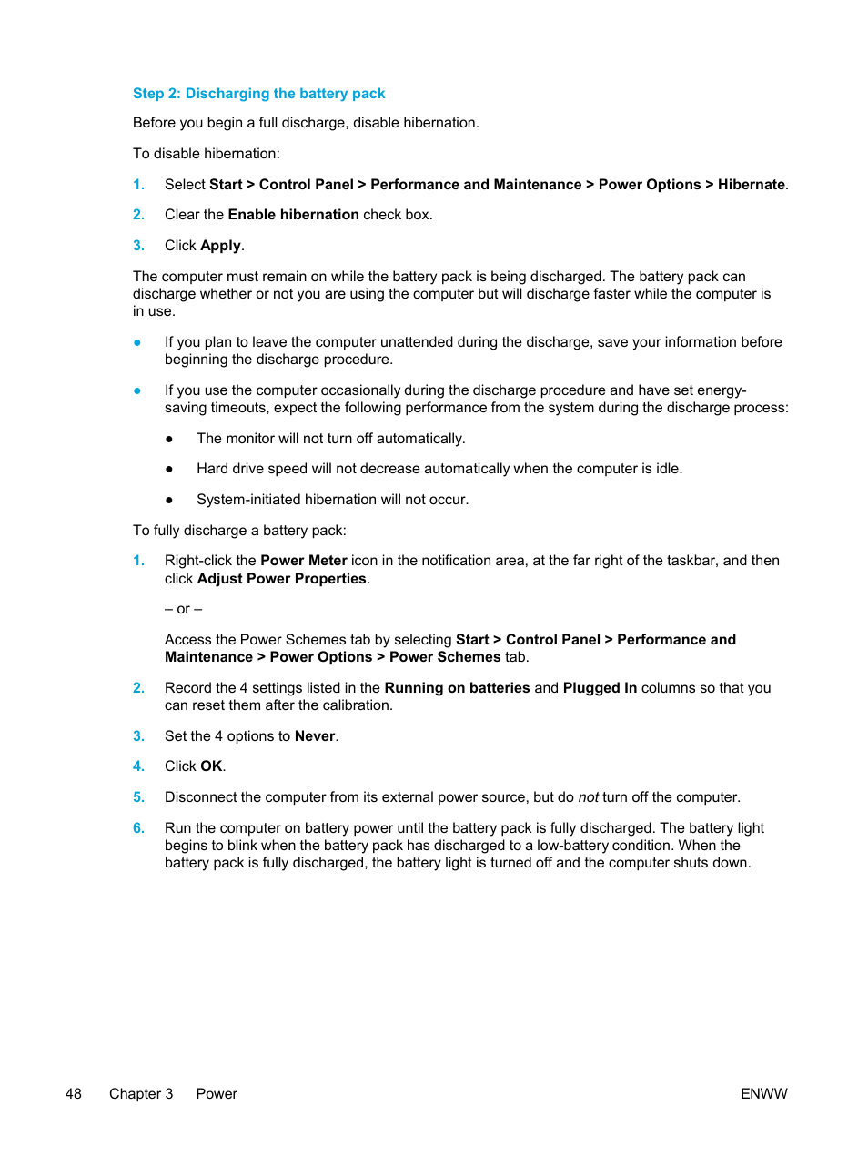 Step 2: discharging the battery pack | HP Pavilion dv5221tx Notebook PC User Manual | Page 58 / 184