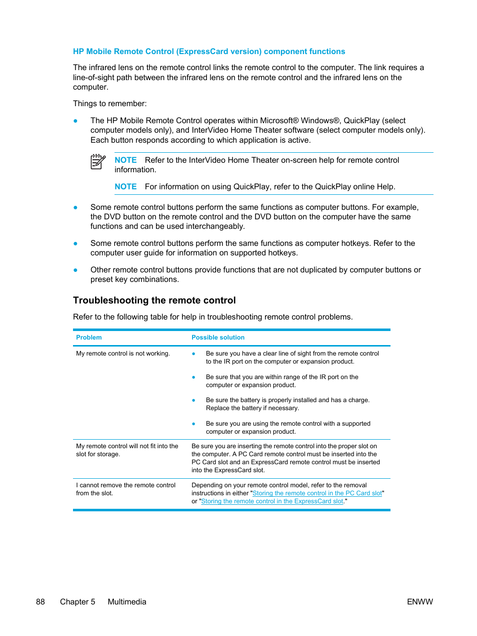 Troubleshooting the remote control | HP Pavilion dv5221tx Notebook PC User Manual | Page 98 / 184