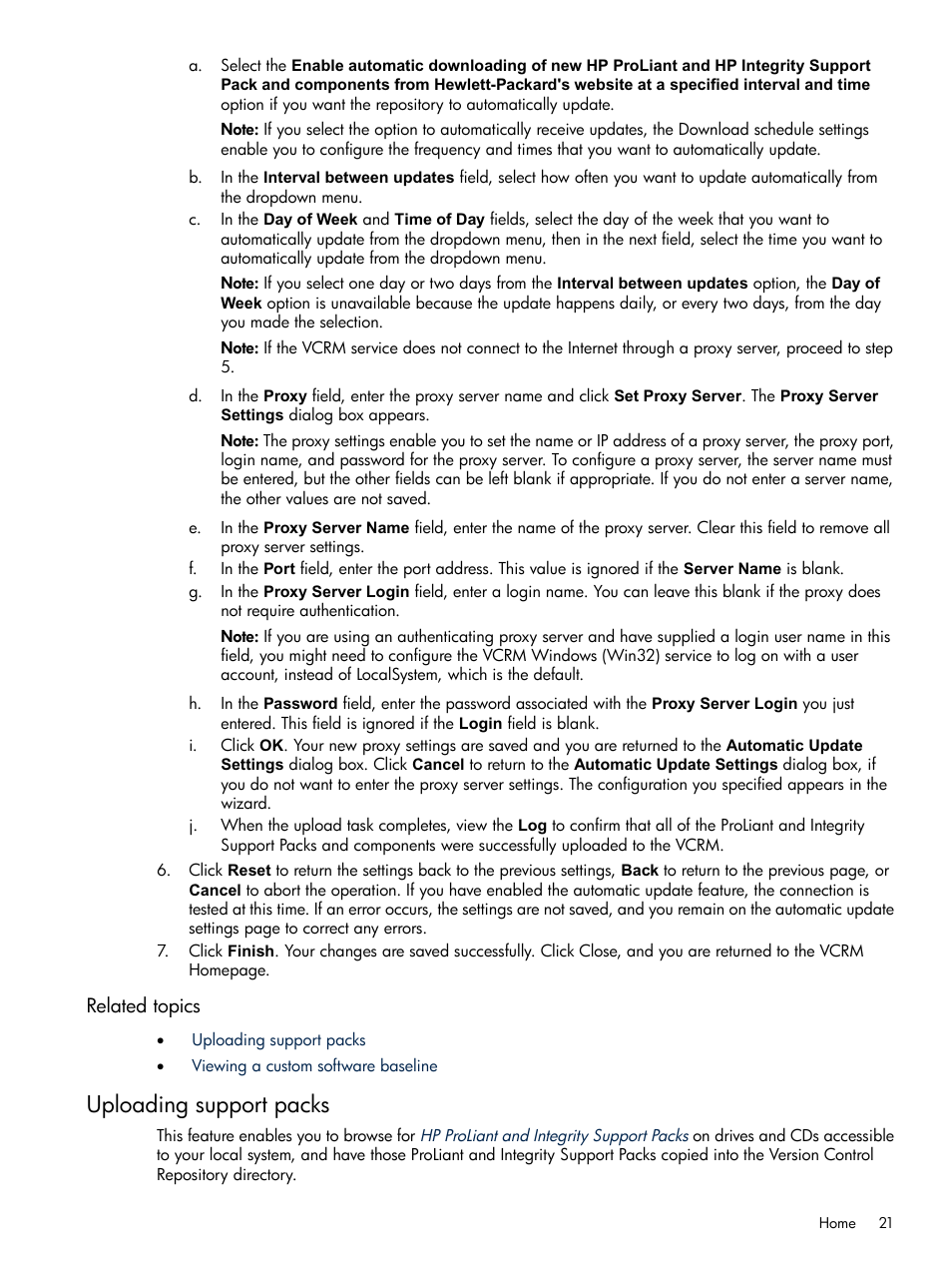 Related topics, Uploading support packs | HP Insight Foundation Software for ProLiant User Manual | Page 21 / 51