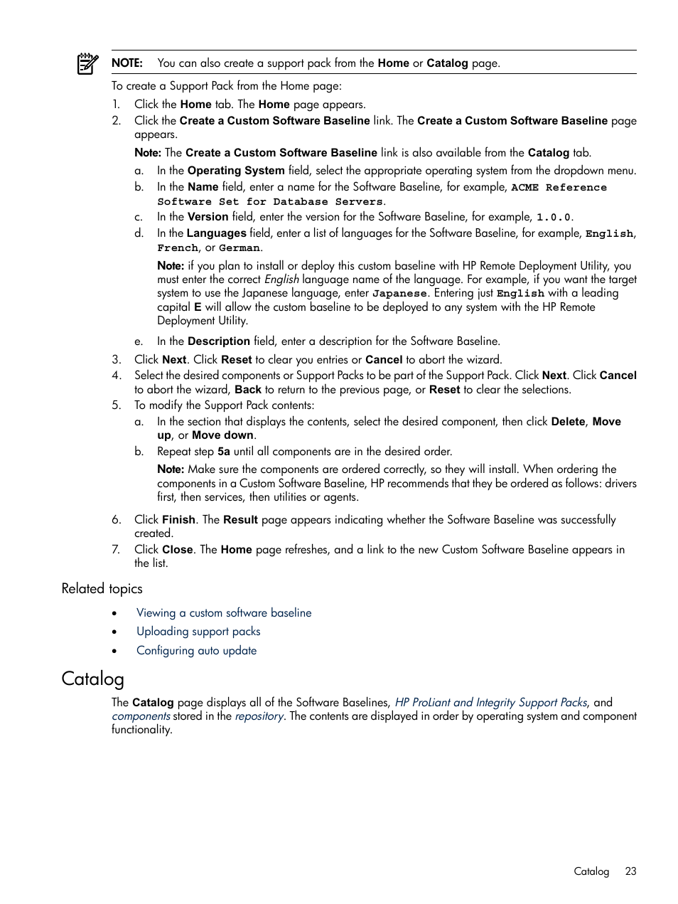 Related topics, Catalog | HP Insight Foundation Software for ProLiant User Manual | Page 23 / 51