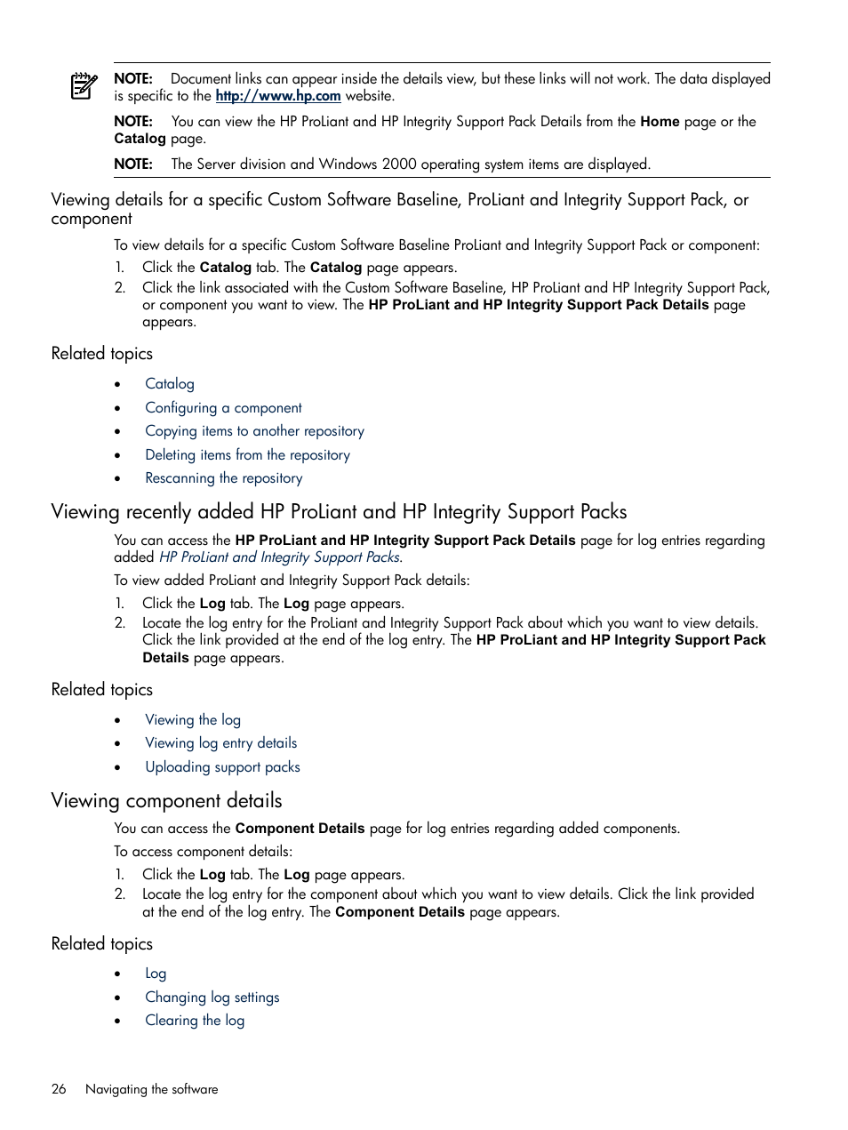 Related topics, Viewing component details | HP Insight Foundation Software for ProLiant User Manual | Page 26 / 51