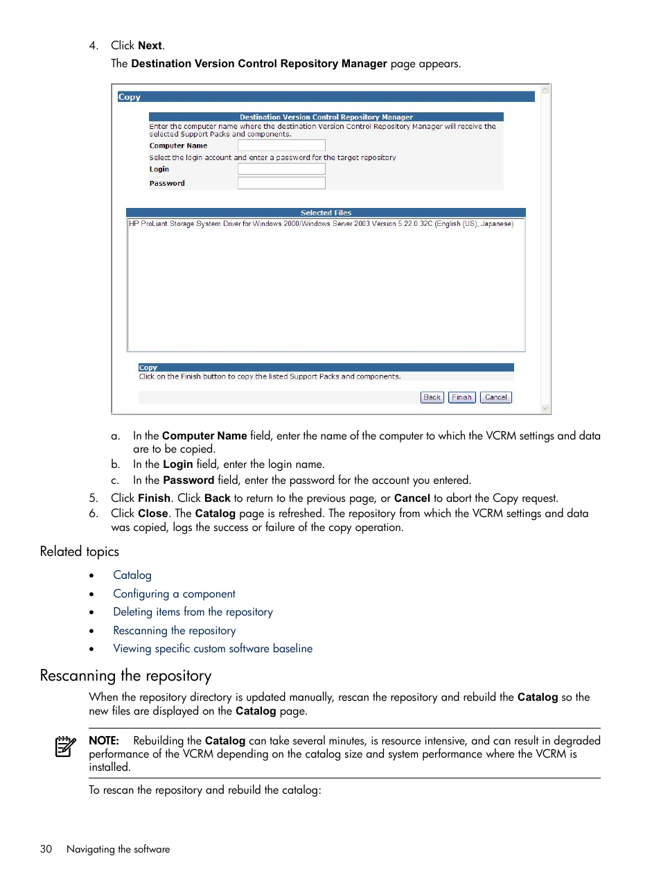 Related topics, Rescanning the repository | HP Insight Foundation Software for ProLiant User Manual | Page 30 / 51