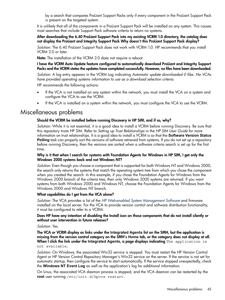 Miscellaneous problems | HP Insight Foundation Software for ProLiant User Manual | Page 45 / 51