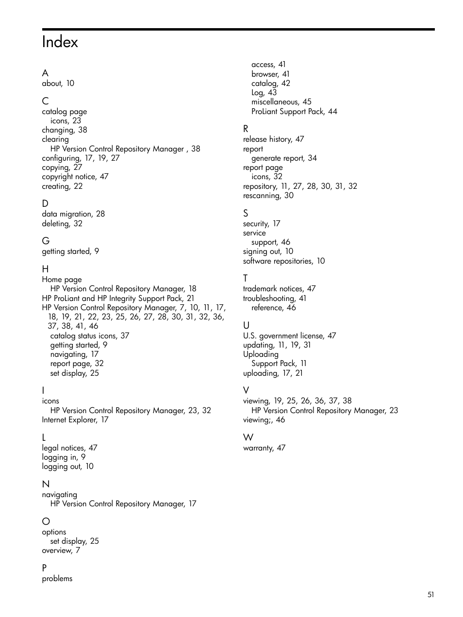 Index | HP Insight Foundation Software for ProLiant User Manual | Page 51 / 51