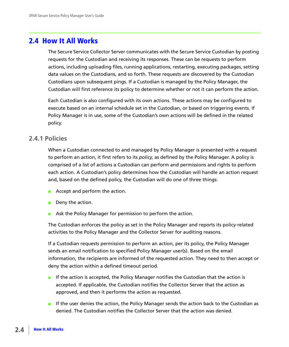 4 how it all works, 1 policies, How it all works | Policies | HP 3PAR Service Processors User Manual | Page 14 / 78