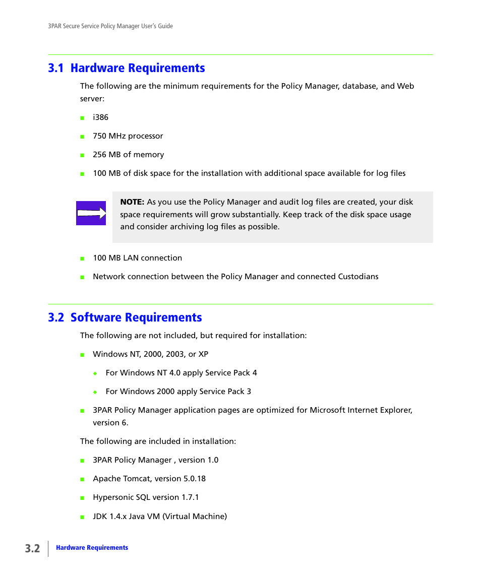 1 hardware requirements, 2 software requirements, Hardware requirements | Software requirements | HP 3PAR Service Processors User Manual | Page 18 / 78