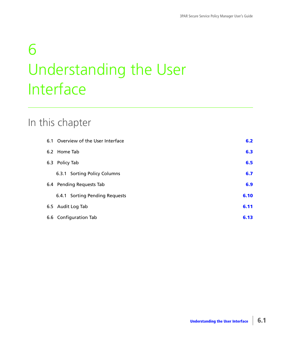Understanding the user interface, Chapter 6, understanding the user interface, 6 understanding the user interface | HP 3PAR Service Processors User Manual | Page 31 / 78