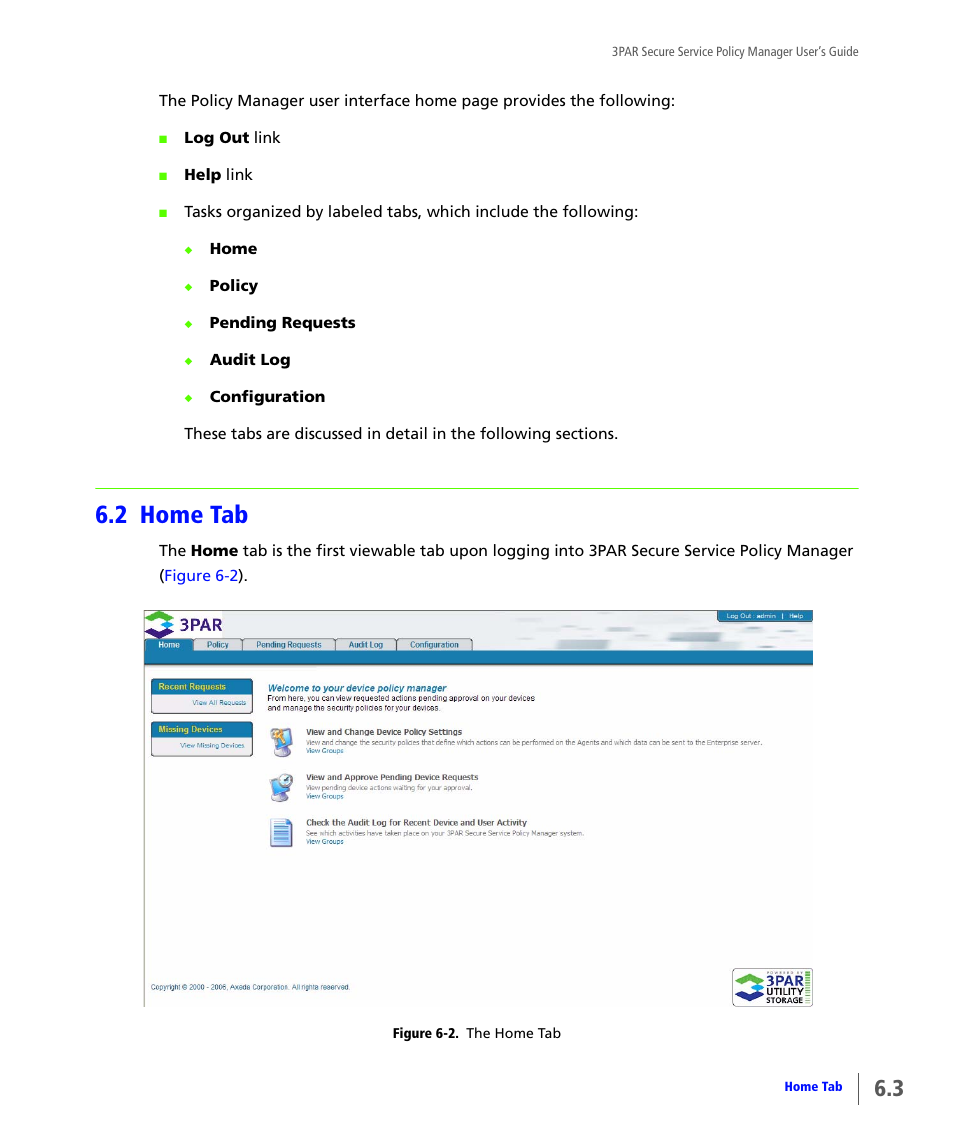 2 home tab, Home tab | HP 3PAR Service Processors User Manual | Page 33 / 78