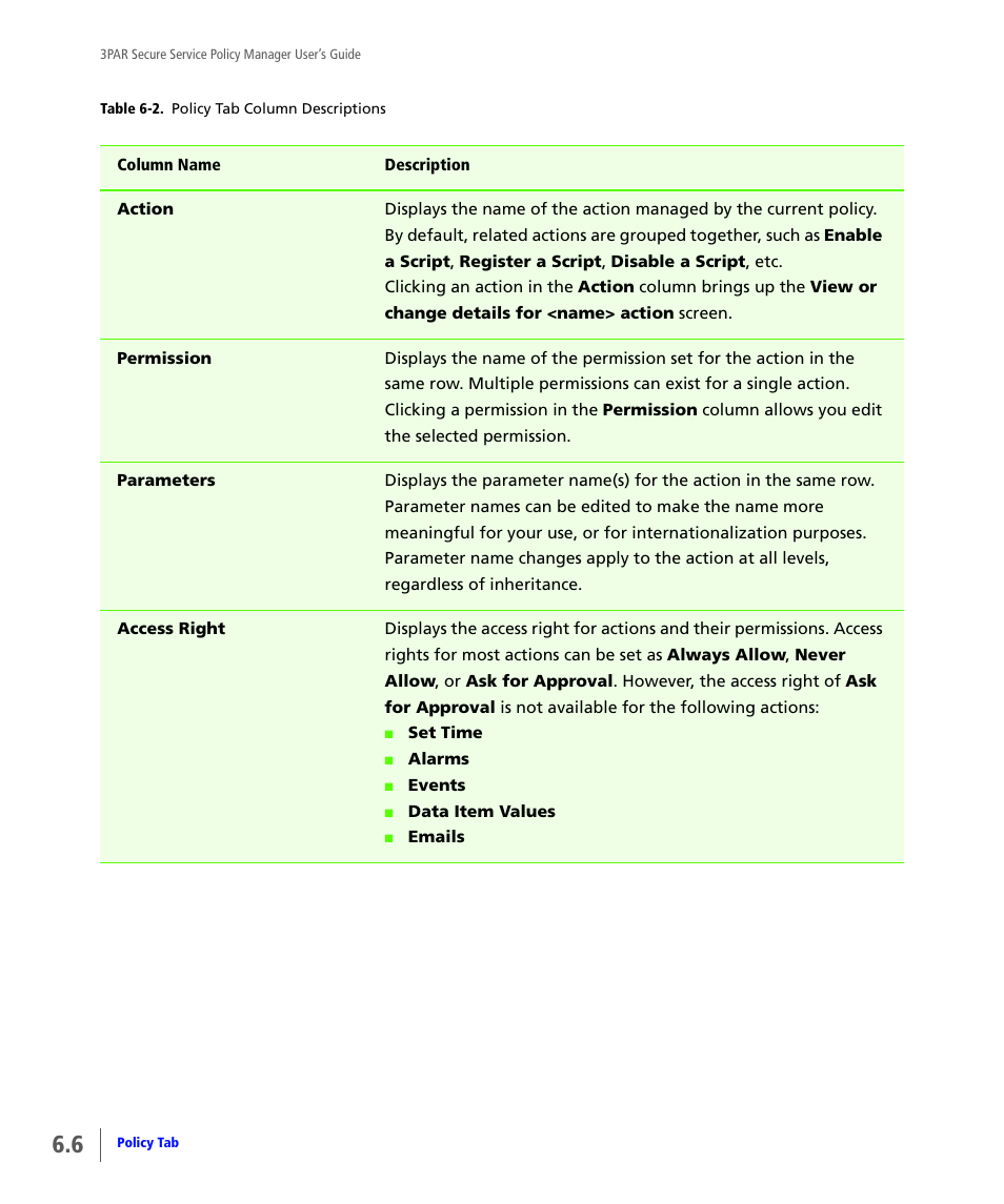 Is described in, Table 6-2 | HP 3PAR Service Processors User Manual | Page 36 / 78
