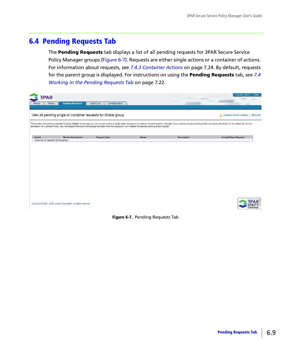 4 pending requests tab, Pending requests tab, 4 pending | Requests tab | HP 3PAR Service Processors User Manual | Page 39 / 78
