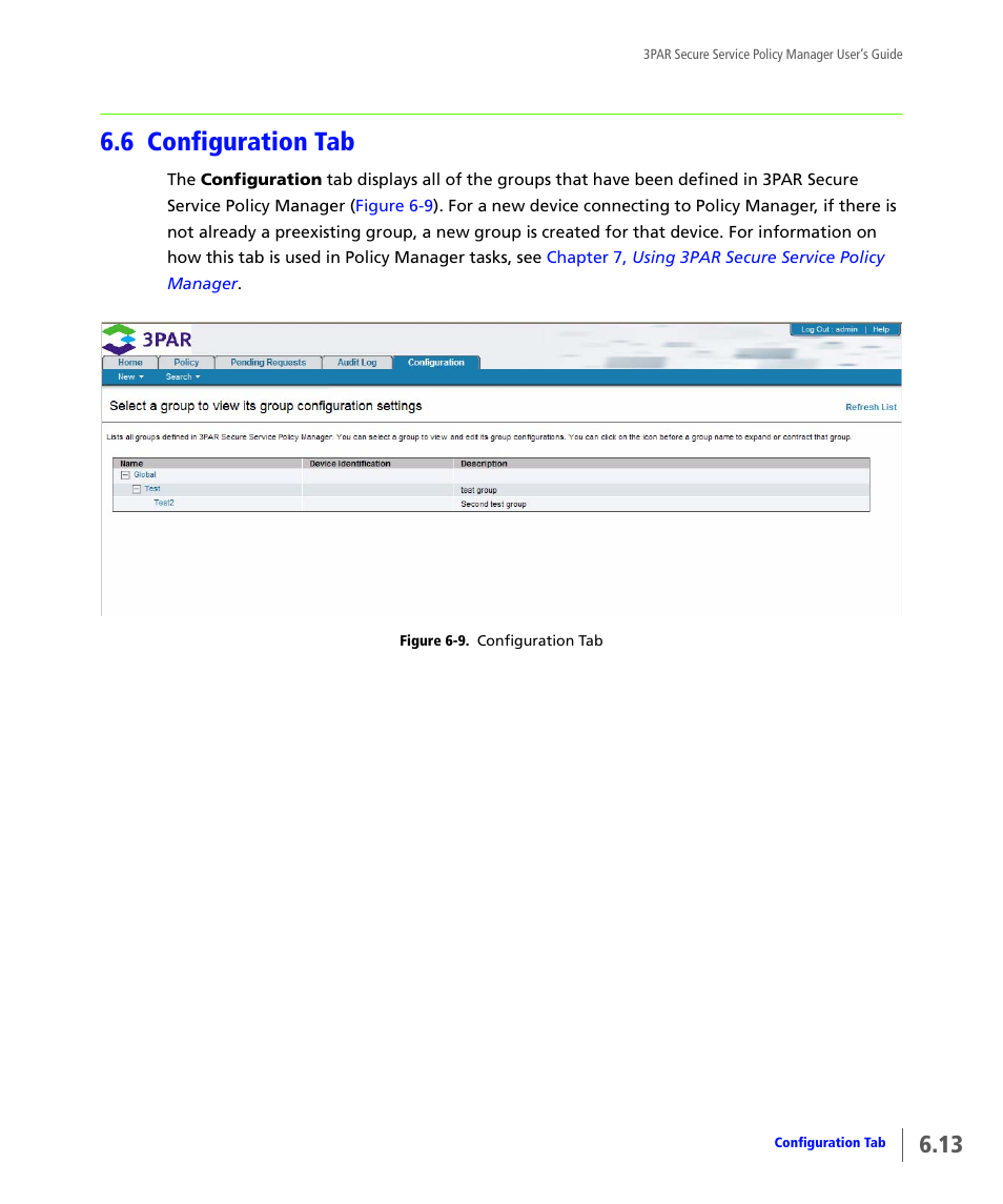 6 configuration tab, Configuration tab | HP 3PAR Service Processors User Manual | Page 43 / 78