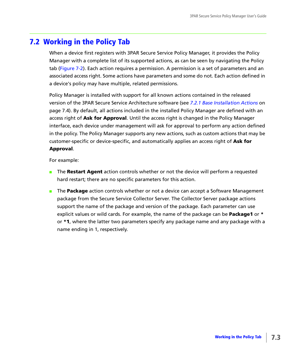 2 working in the policy tab, Working in the policy tab, 2 working in | The policy tab | HP 3PAR Service Processors User Manual | Page 47 / 78