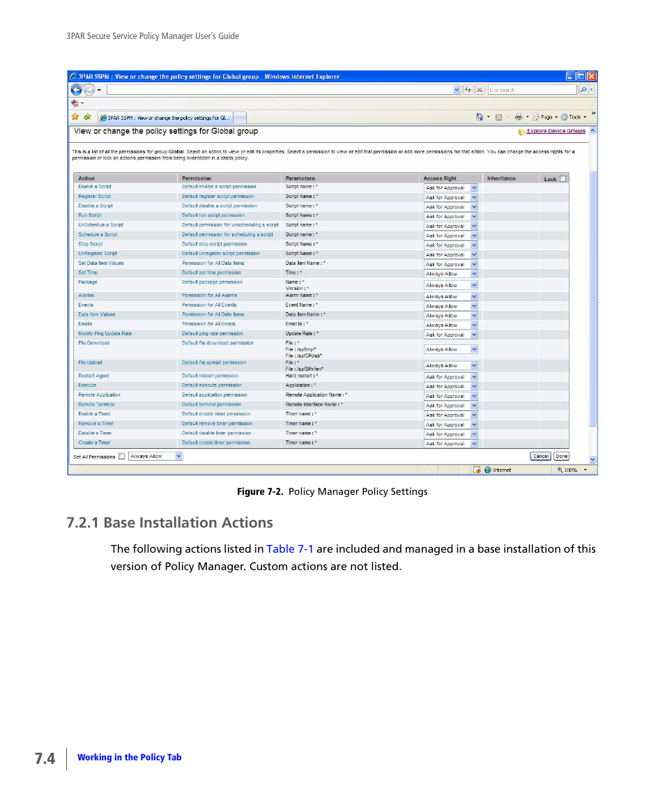 1 base installation actions, Base installation actions, Figure 7-2 | HP 3PAR Service Processors User Manual | Page 48 / 78