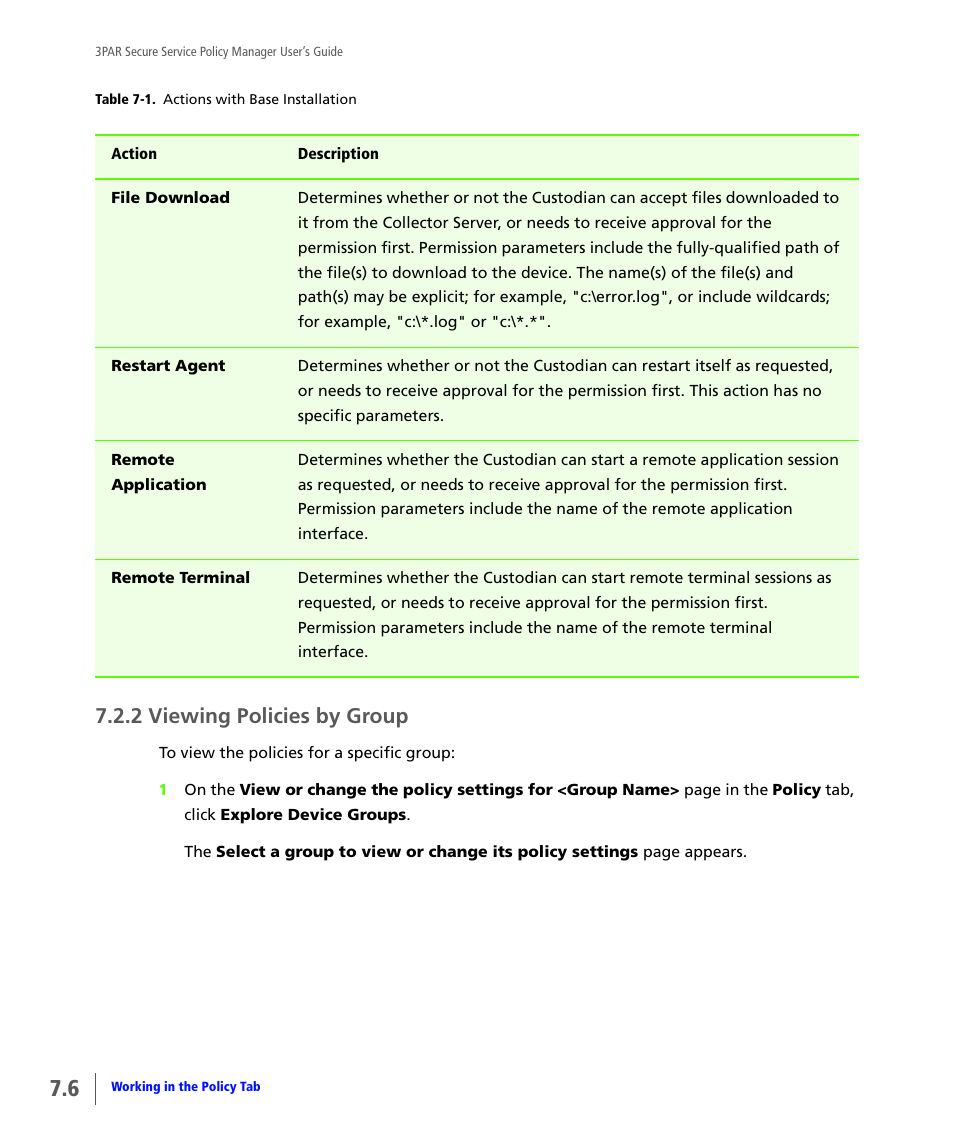 2 viewing policies by group, Viewing policies by group | HP 3PAR Service Processors User Manual | Page 50 / 78