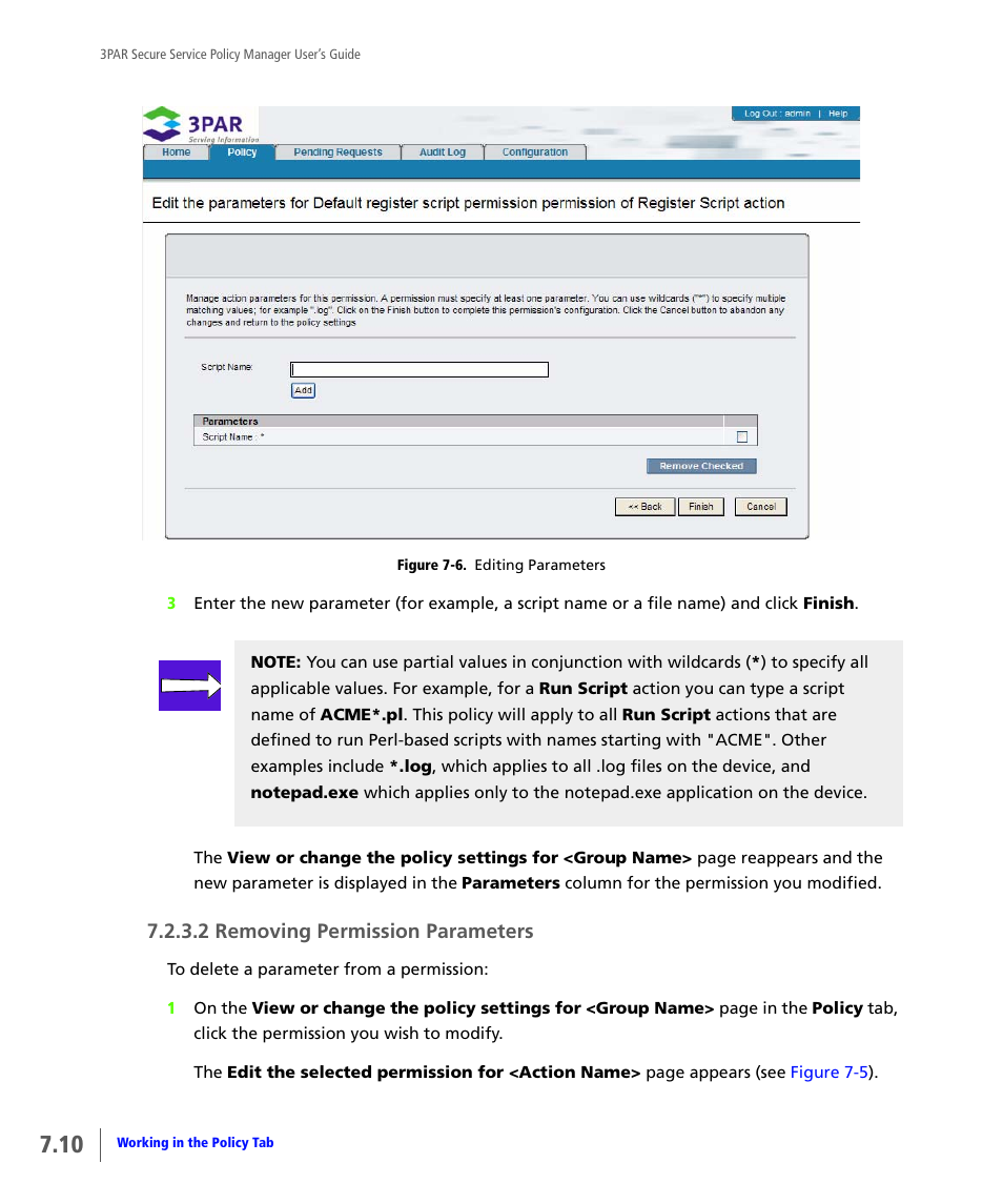 2 removing permission parameters | HP 3PAR Service Processors User Manual | Page 54 / 78