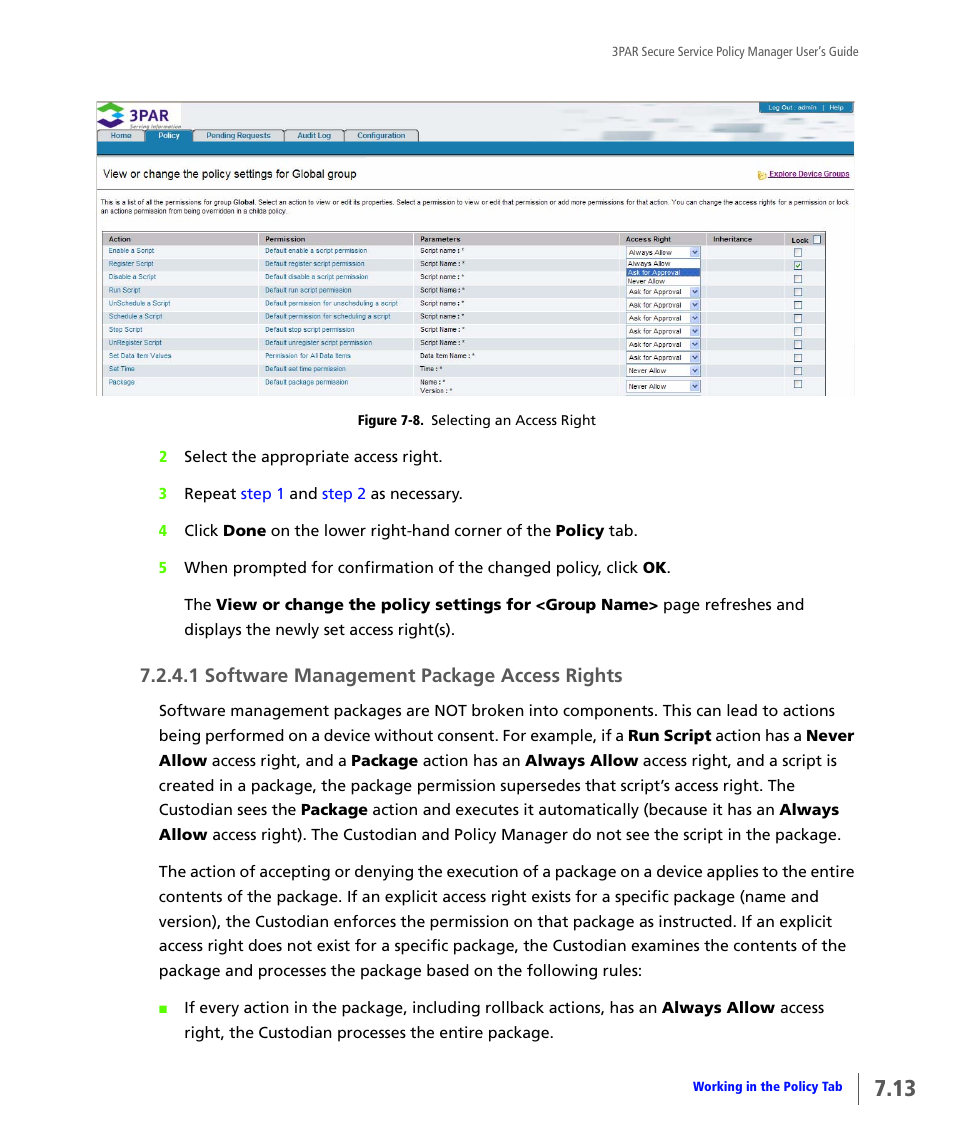1 software management package access rights | HP 3PAR Service Processors User Manual | Page 57 / 78