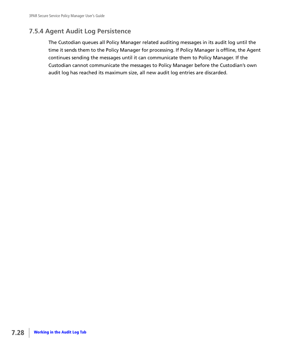 4 agent audit log persistence, Agent audit log persistence | HP 3PAR Service Processors User Manual | Page 72 / 78