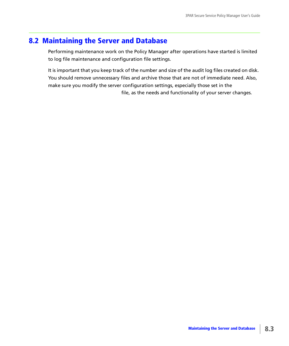 2 maintaining the server and database, Maintaining the server and database | HP 3PAR Service Processors User Manual | Page 75 / 78