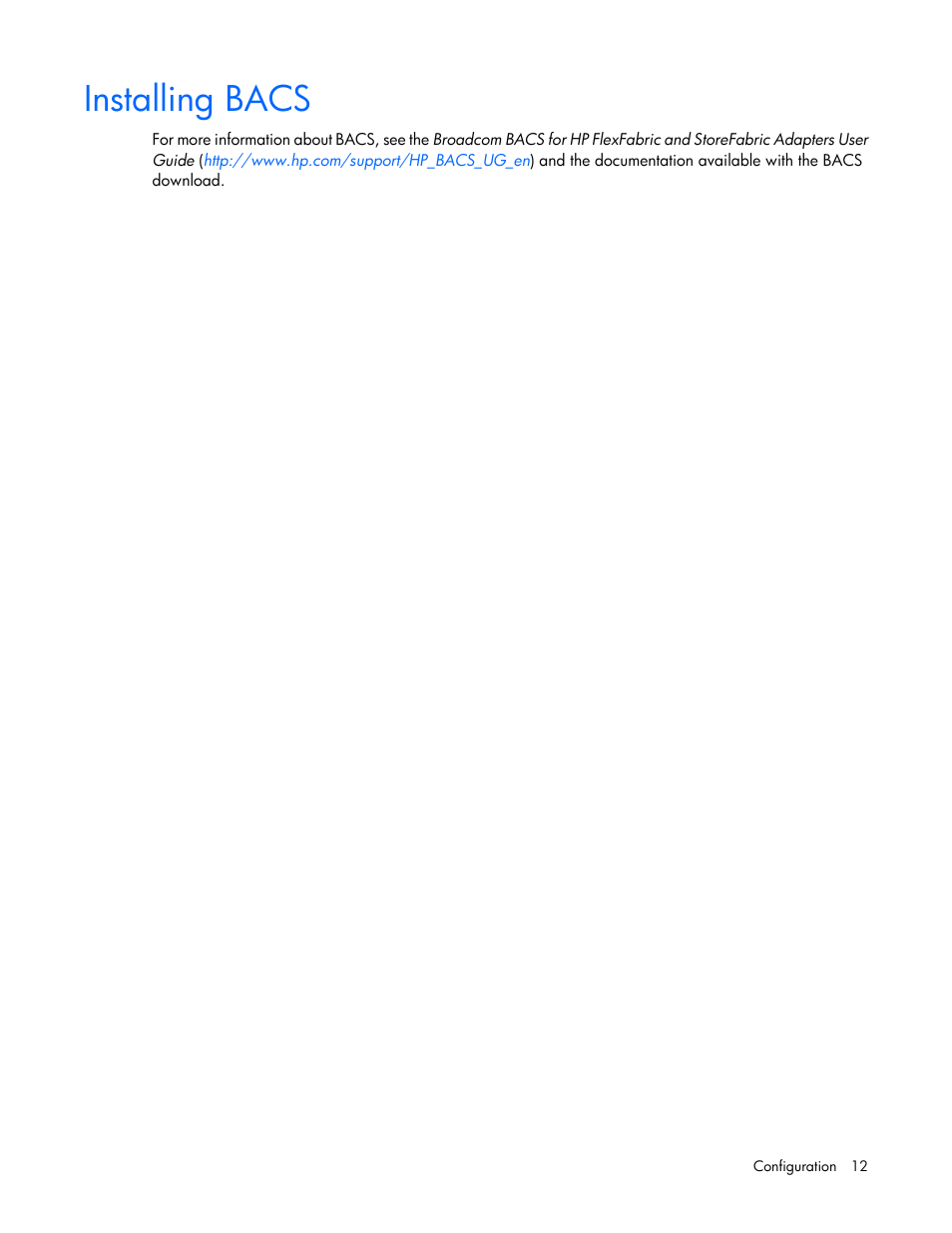 Installing bacs | HP StoreFabric Converged Network Adapters User Manual | Page 12 / 20