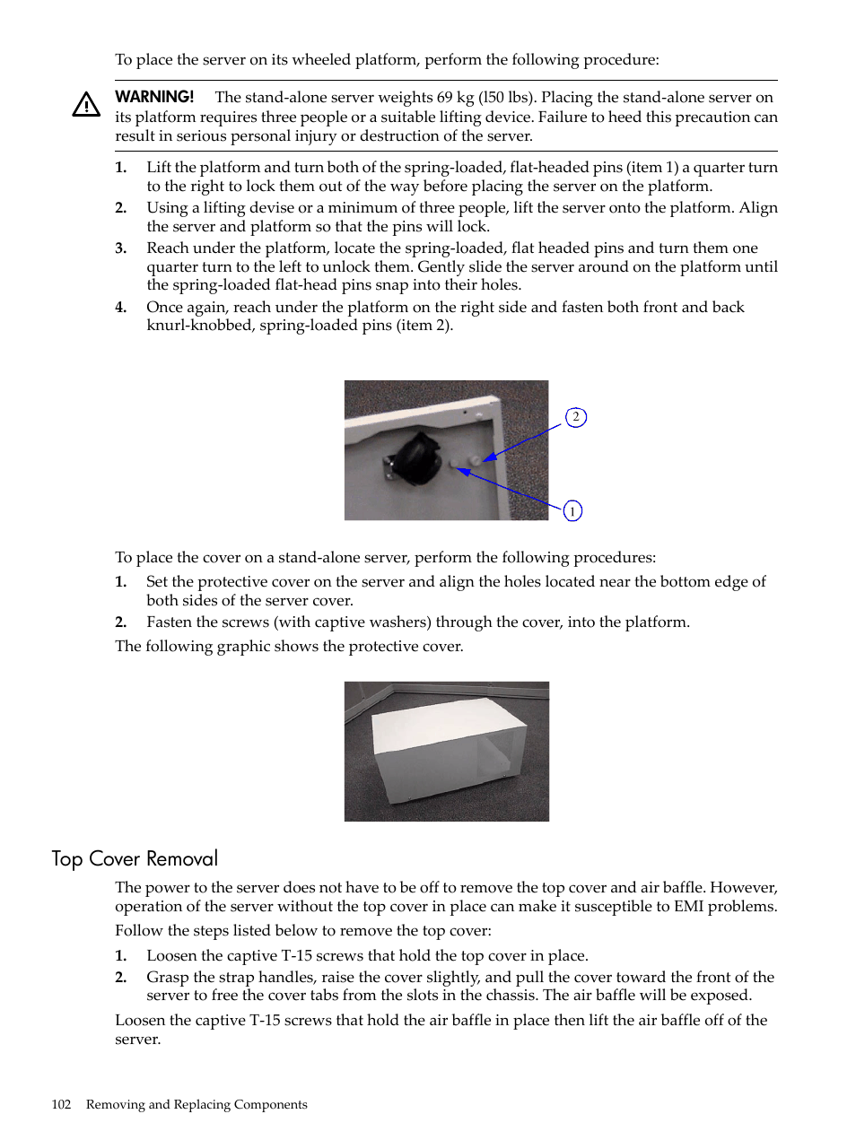 Top cover removal | HP 9000 rp5400 Servers User Manual | Page 102 / 163