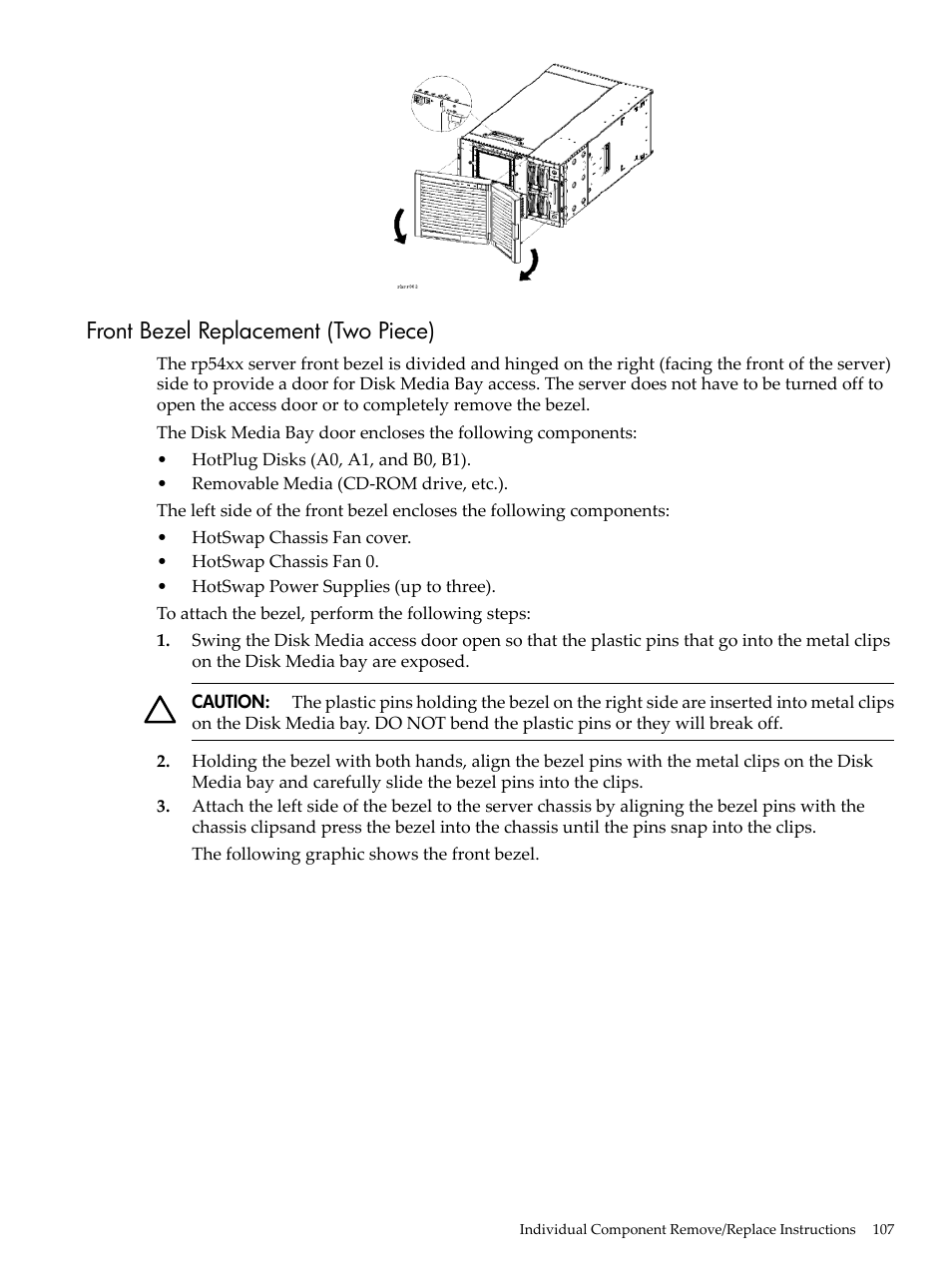 Front bezel replacement (two piece) | HP 9000 rp5400 Servers User Manual | Page 107 / 163