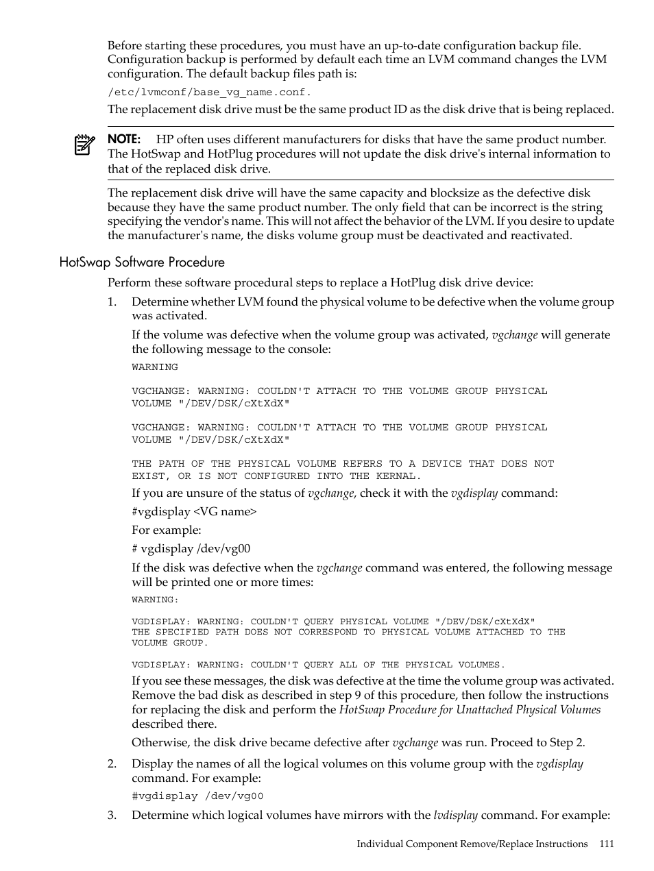 Hotswap software procedure | HP 9000 rp5400 Servers User Manual | Page 111 / 163