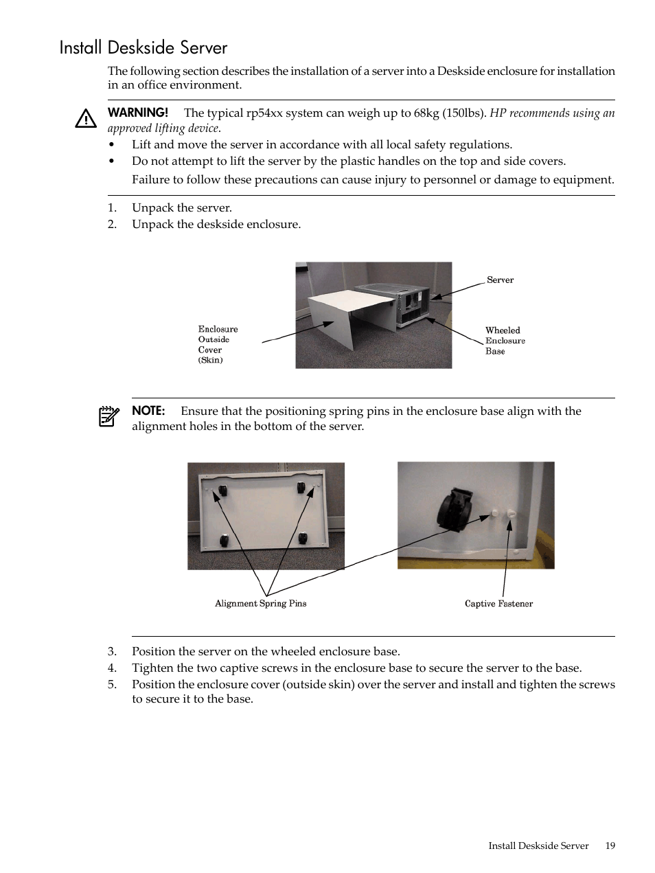 Install deskside server | HP 9000 rp5400 Servers User Manual | Page 19 / 163