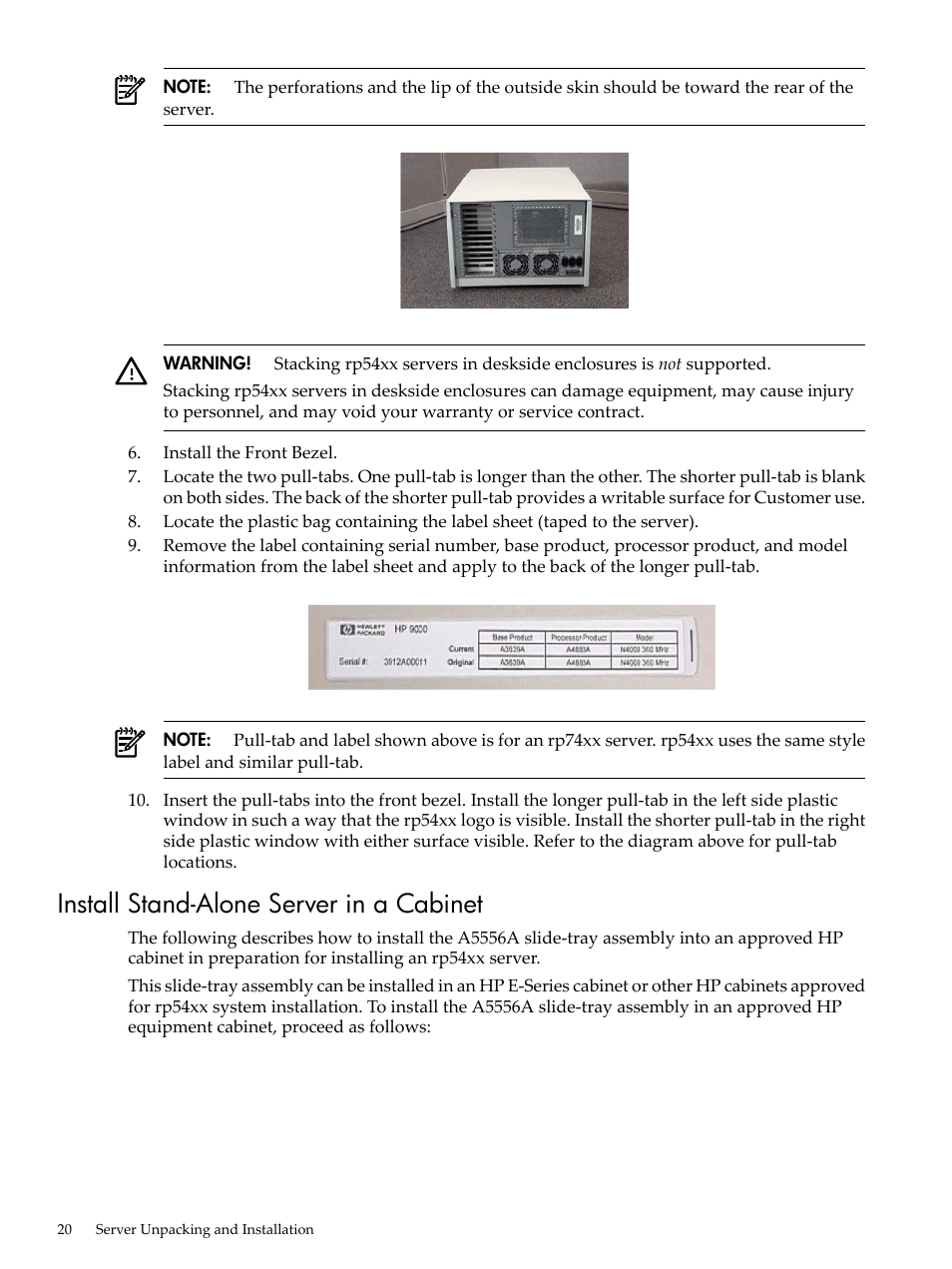 Install stand-alone server in a cabinet | HP 9000 rp5400 Servers User Manual | Page 20 / 163