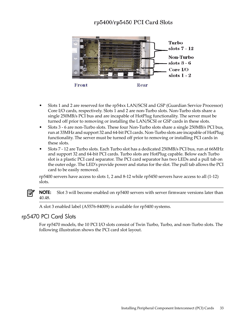 Rp5470 pci card slots | HP 9000 rp5400 Servers User Manual | Page 33 / 163