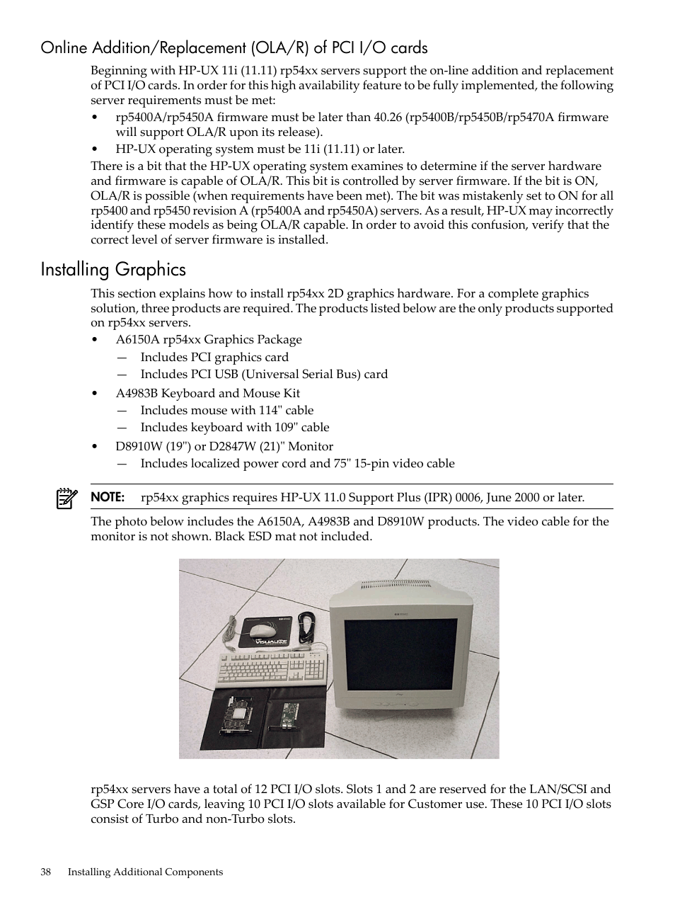 Installing graphics | HP 9000 rp5400 Servers User Manual | Page 38 / 163
