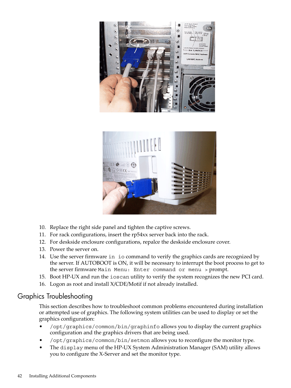 Graphics troubleshooting | HP 9000 rp5400 Servers User Manual | Page 42 / 163