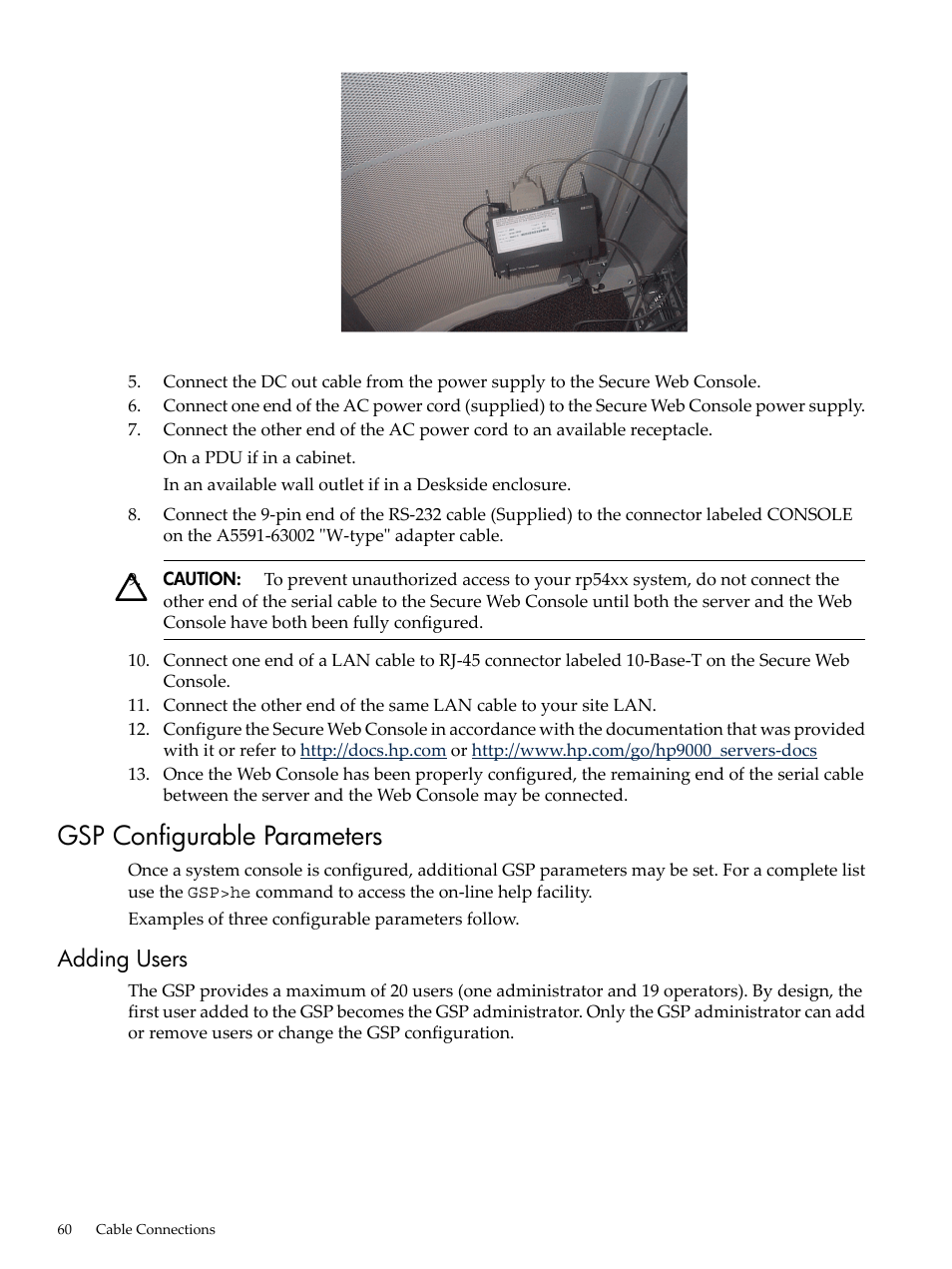 Gsp configurable parameters, Adding users | HP 9000 rp5400 Servers User Manual | Page 60 / 163