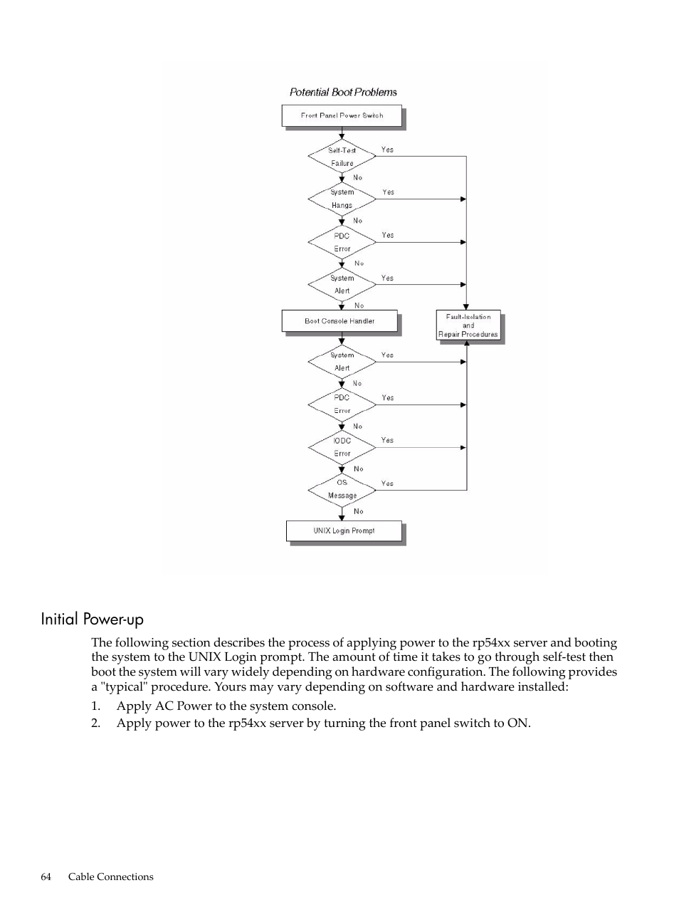 Initial power-up | HP 9000 rp5400 Servers User Manual | Page 64 / 163