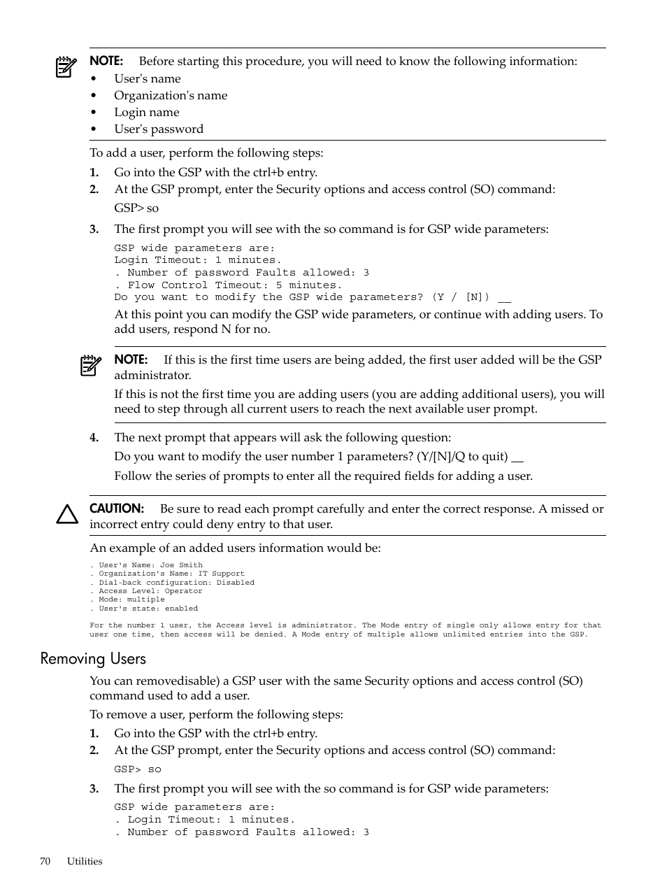 Removing users | HP 9000 rp5400 Servers User Manual | Page 70 / 163