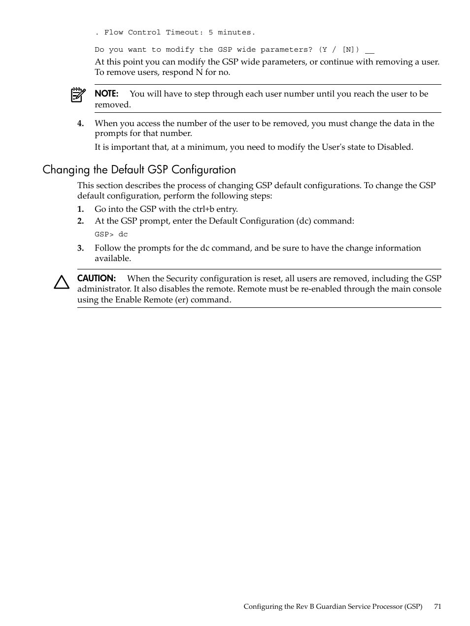 Changing the default gsp configuration | HP 9000 rp5400 Servers User Manual | Page 71 / 163