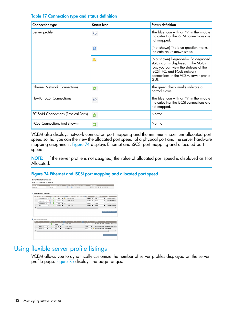 Using flexible server profile listings | HP Insight Management-Software User Manual | Page 112 / 194