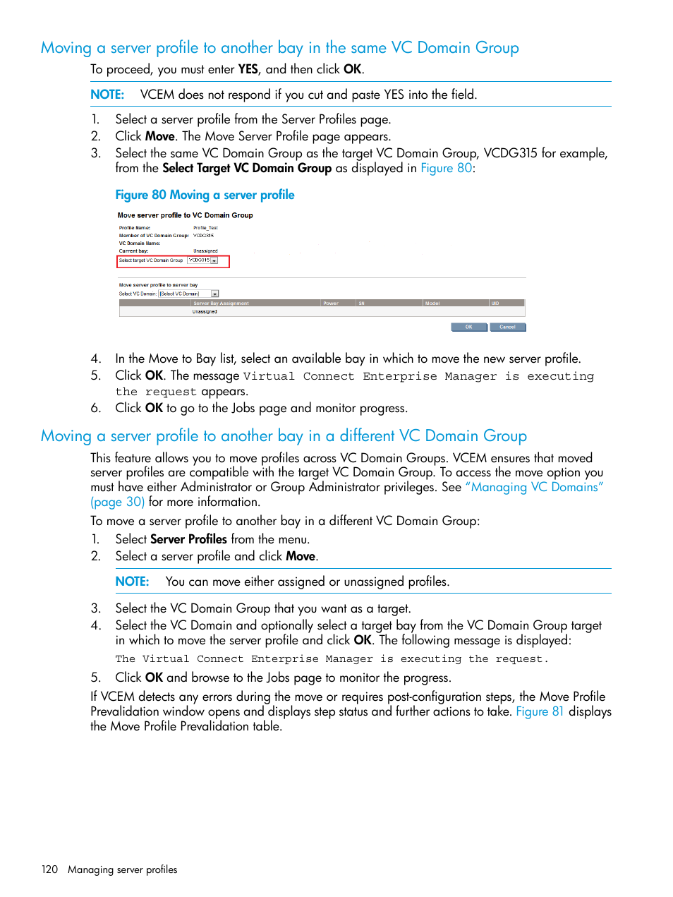 Moving a server profile, Moving | HP Insight Management-Software User Manual | Page 120 / 194