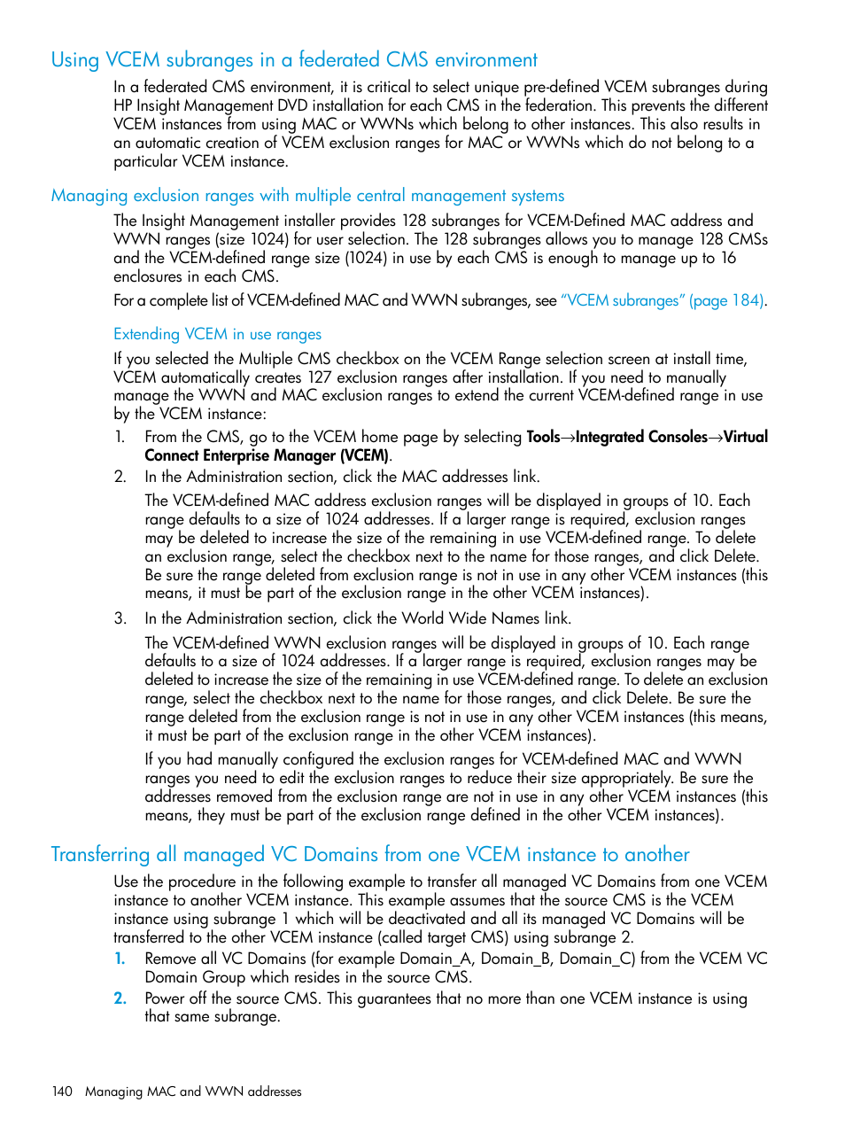 Extending vcem in use ranges | HP Insight Management-Software User Manual | Page 140 / 194