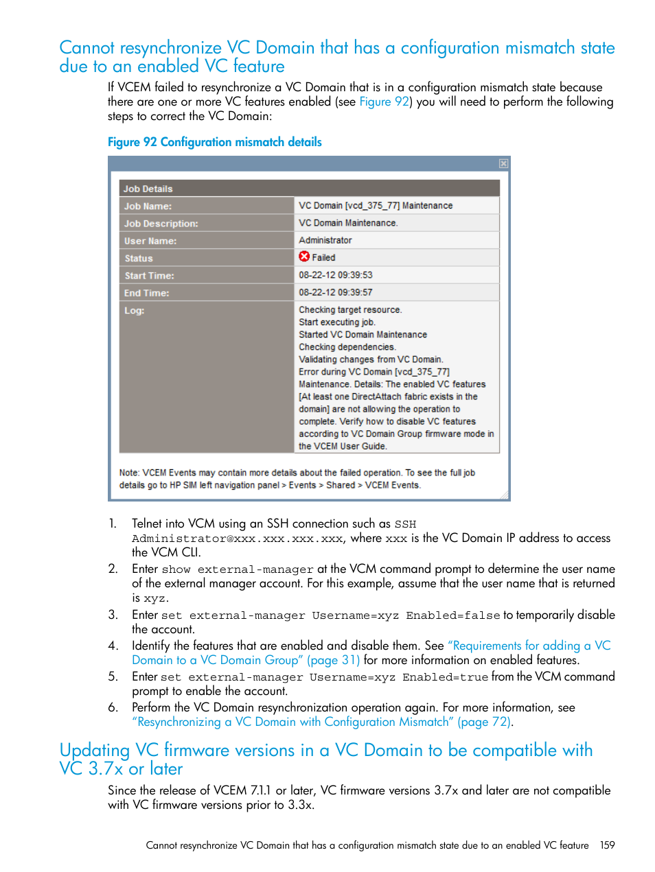 Updating vc firmware versions in a vc domain to be | HP Insight Management-Software User Manual | Page 159 / 194