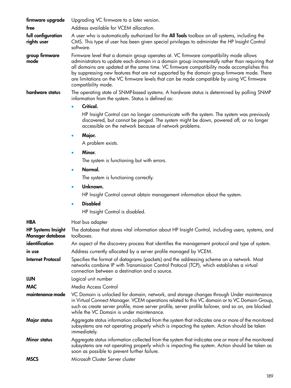 HP Insight Management-Software User Manual | Page 189 / 194