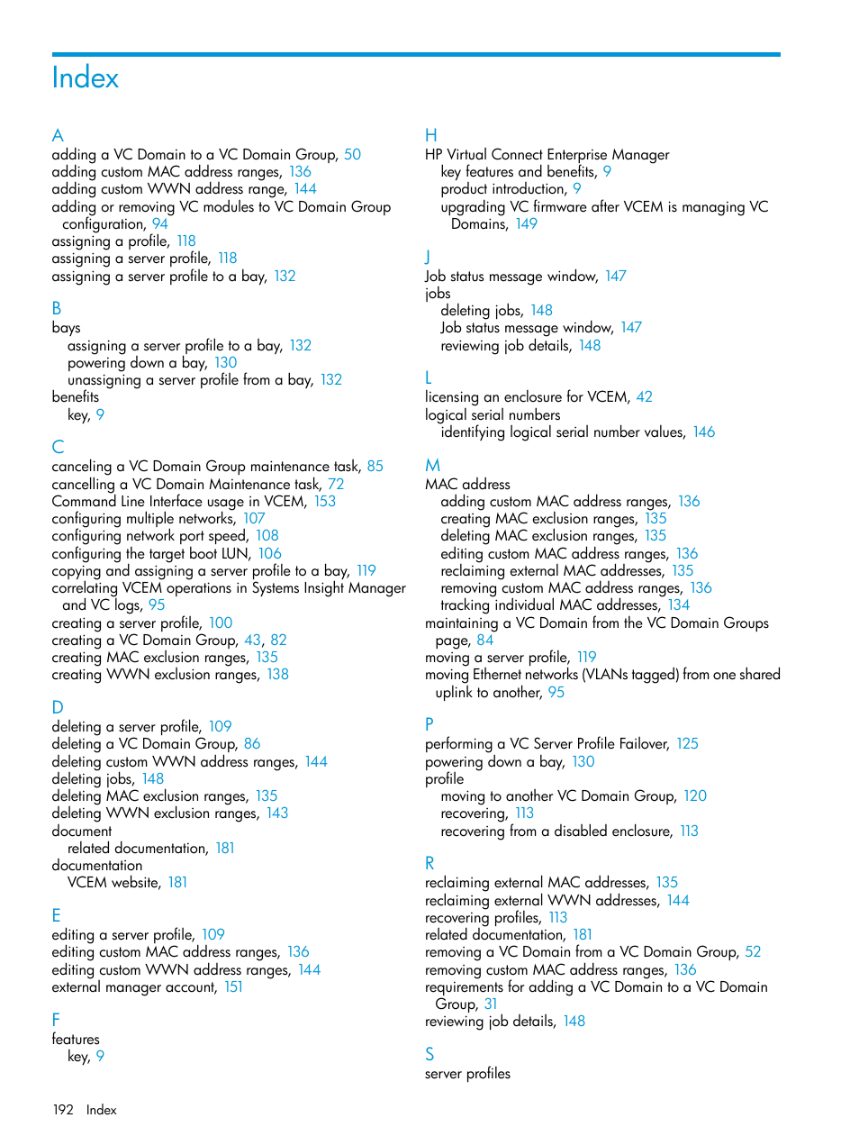 Index | HP Insight Management-Software User Manual | Page 192 / 194