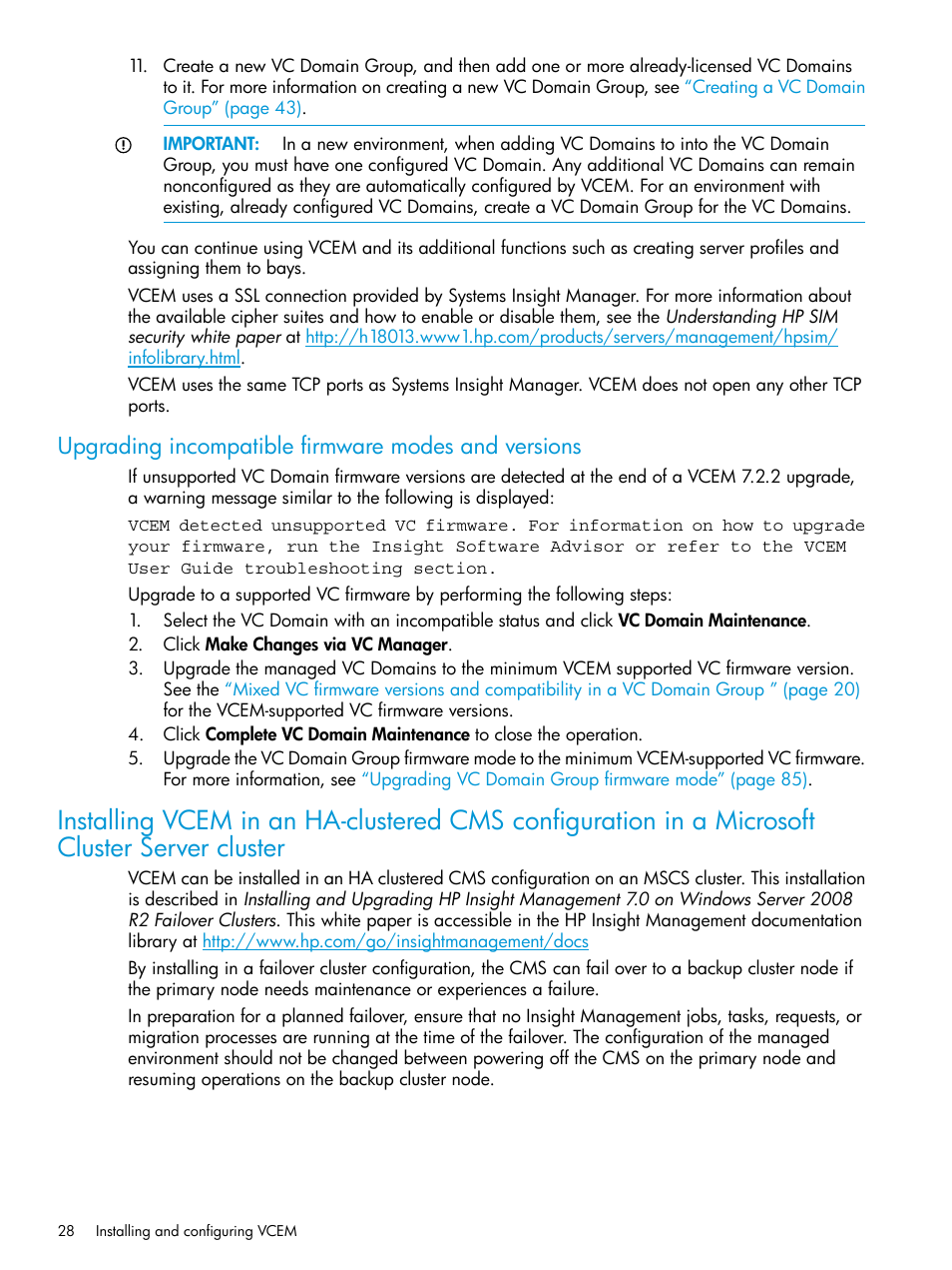 Upgrading incompatible firmware modes and versions | HP Insight Management-Software User Manual | Page 28 / 194