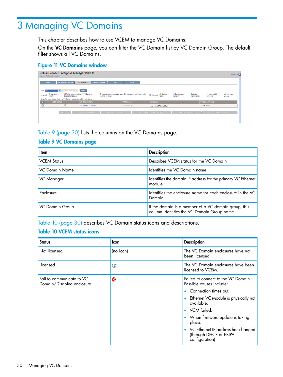 3 managing vc domains | HP Insight Management-Software User Manual | Page 30 / 194