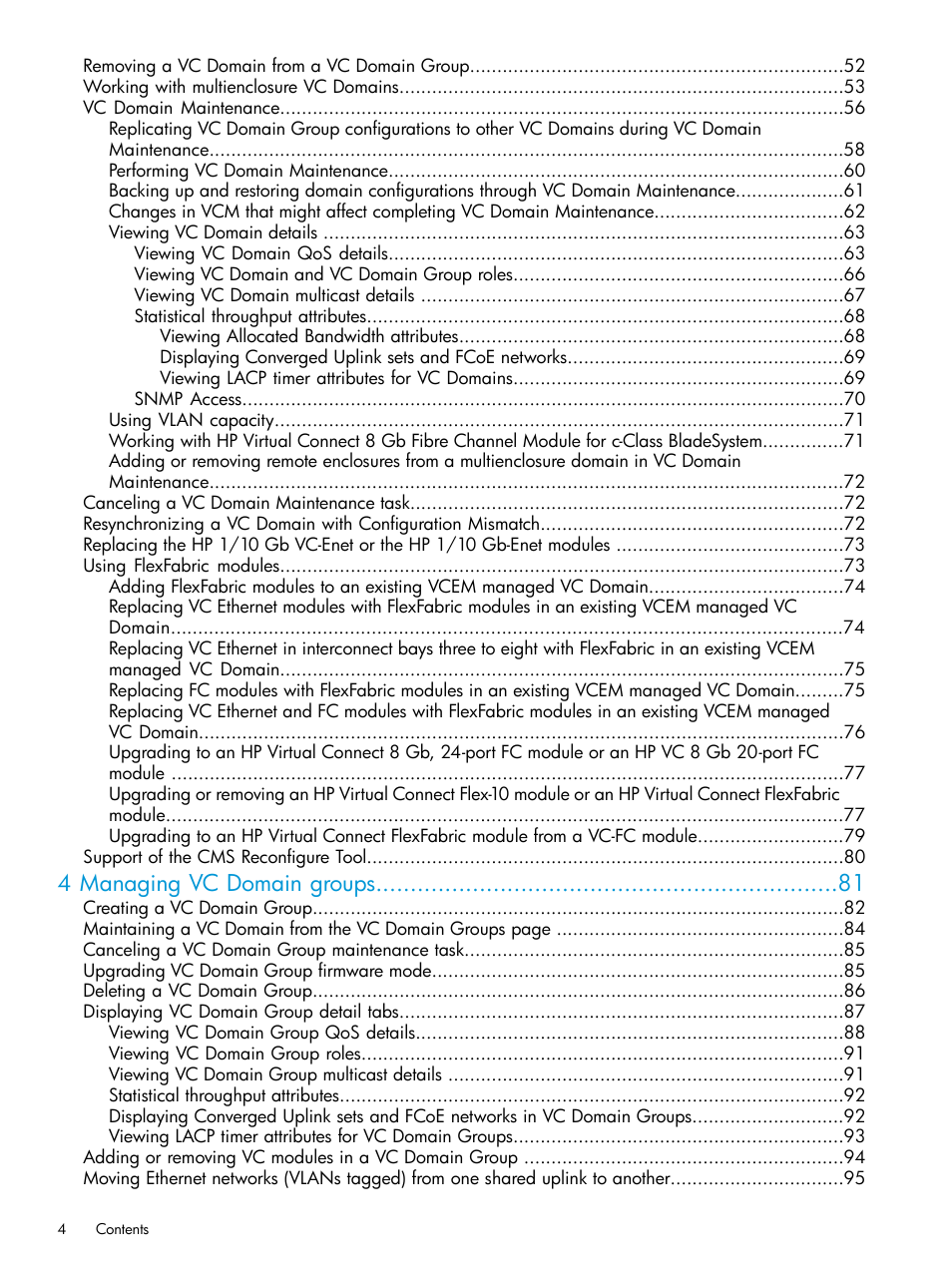 4 managing vc domain groups | HP Insight Management-Software User Manual | Page 4 / 194