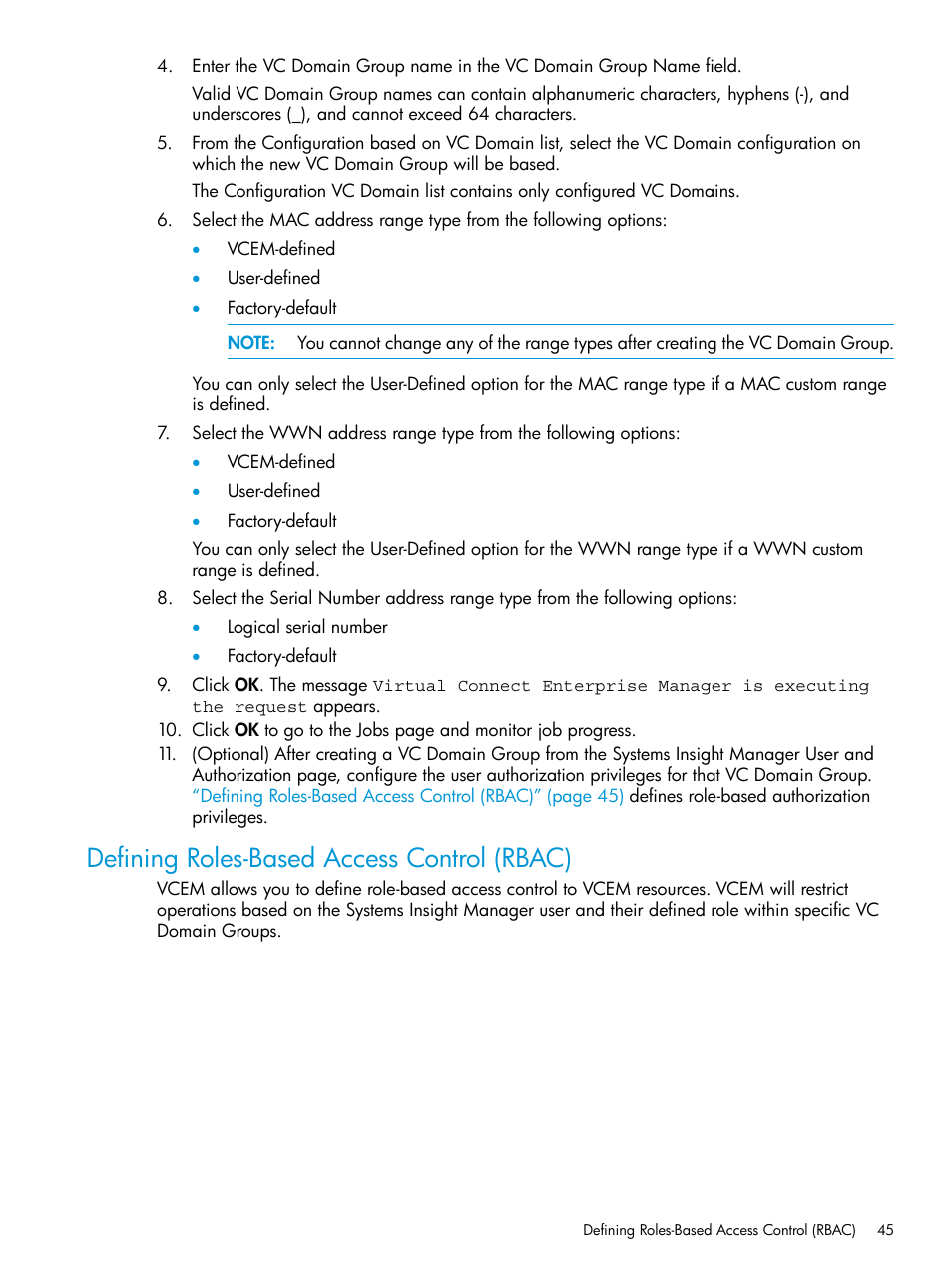 Defining roles-based access control (rbac) | HP Insight Management-Software User Manual | Page 45 / 194